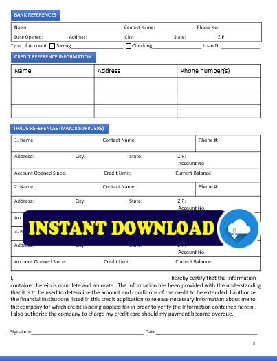 Business Credit Application Form Template