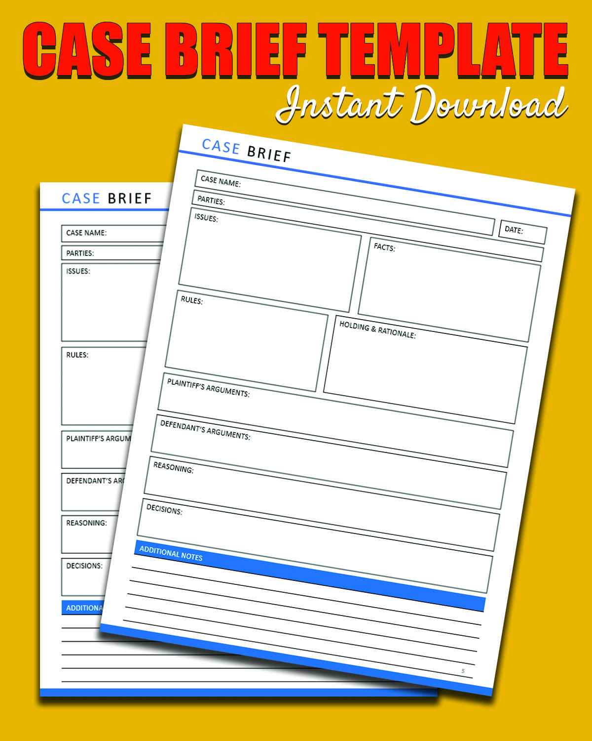 Case Brief Notebook Template for Law School
