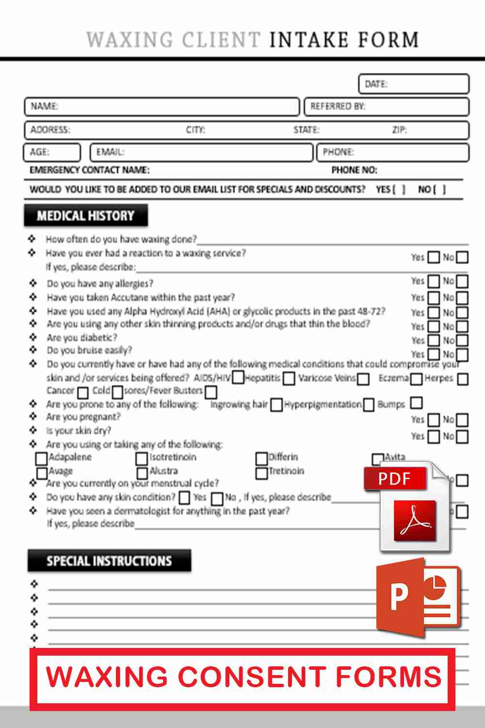 Printable Waxing Consent Form Template