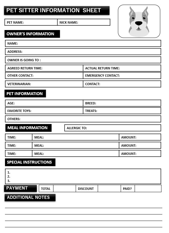 Dog Sitter Information and Instruction Template