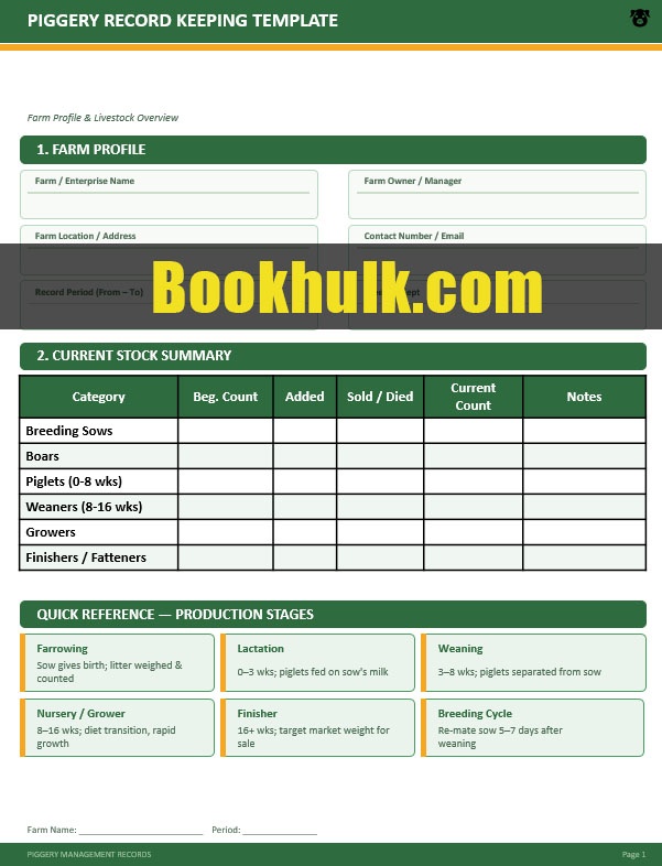 Piggery Record Keeping Template 