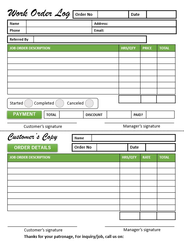Landscaping Work Order Form Template