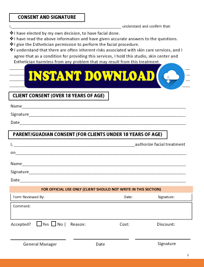 Printable Facial Intake and Consent Form Template