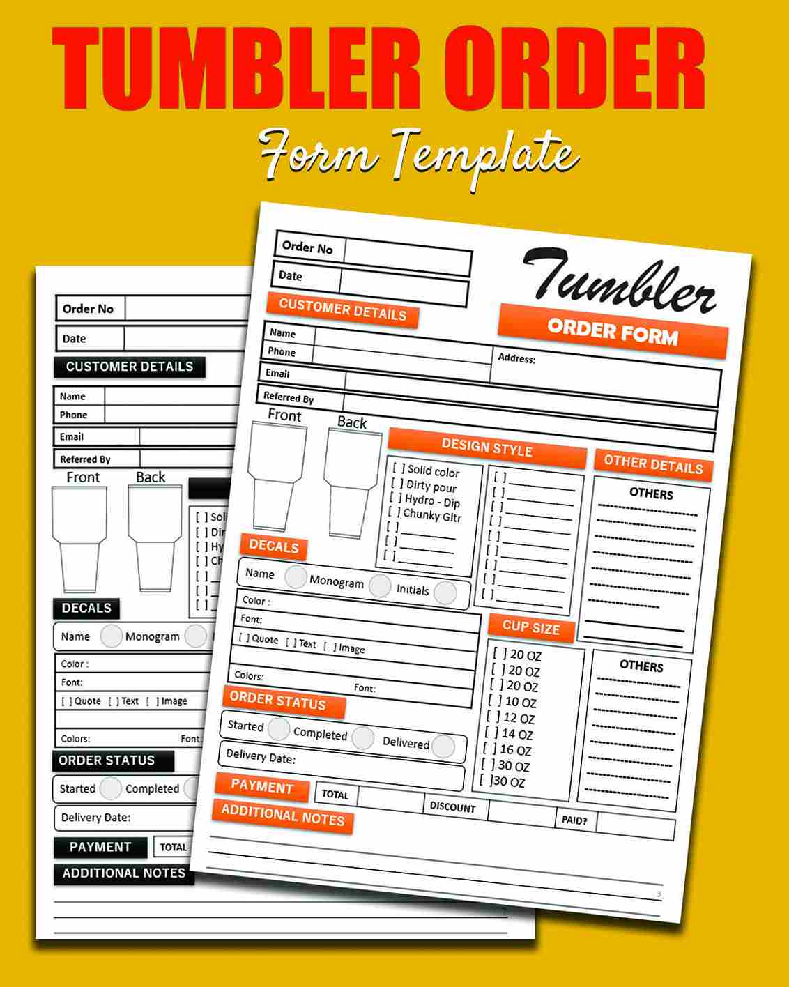 Custom Tumbler Order Form Template