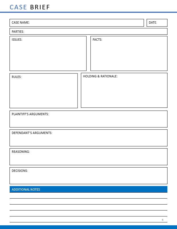 Case Brief Notebook Template for Law School