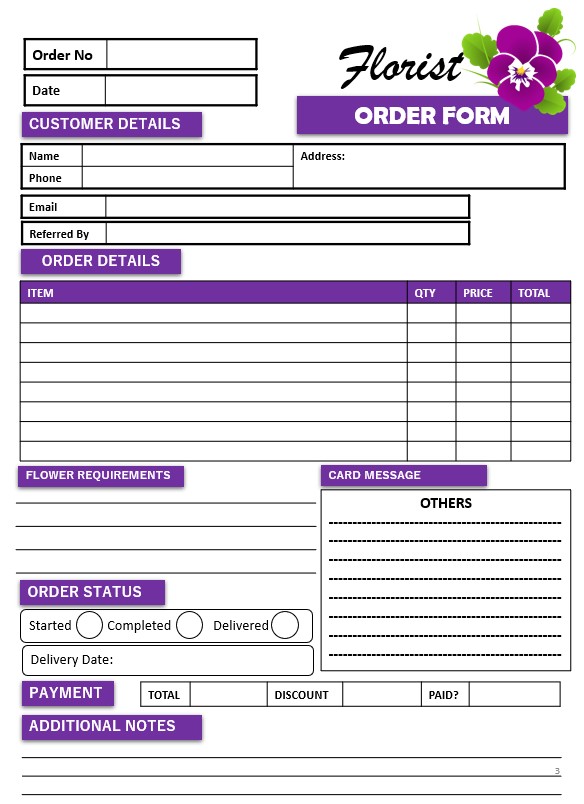 Florist Order Form Template 