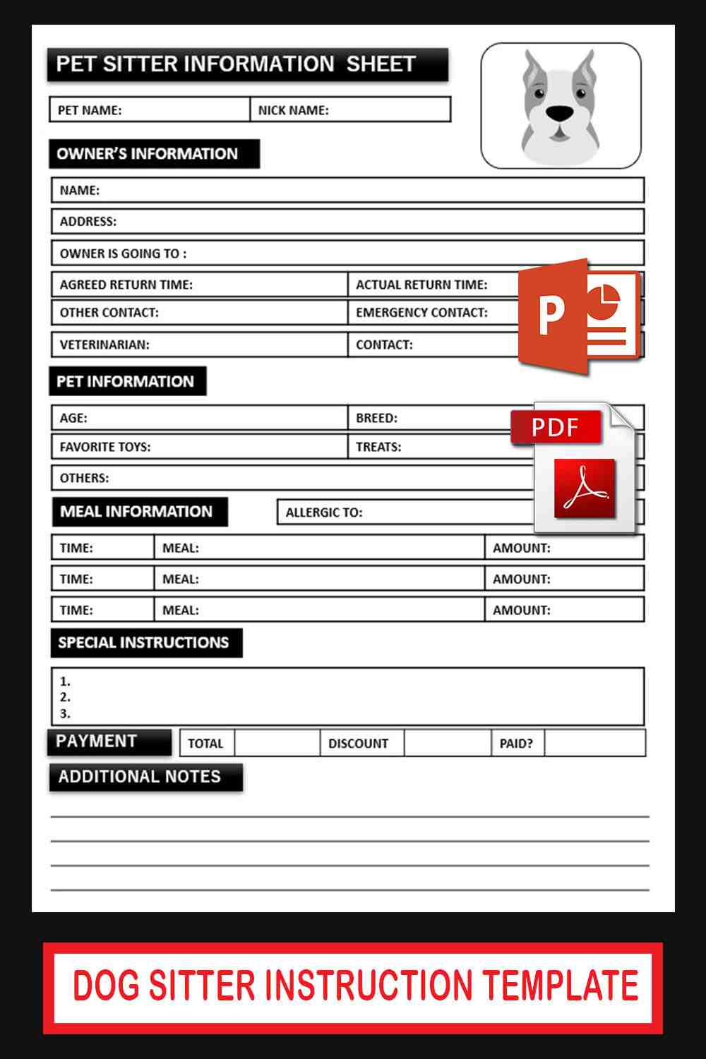 Dog Sitter Information and Instruction Template