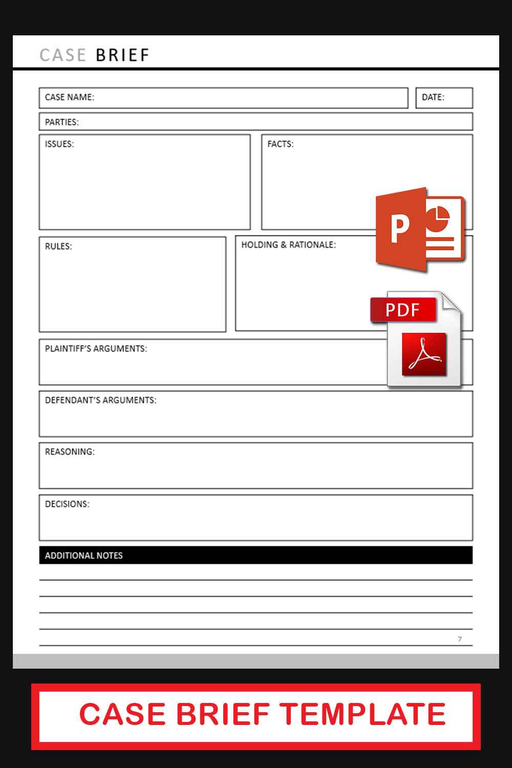 Case Brief Notebook Template for Law School