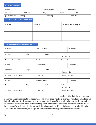 Business Credit Application Form Template