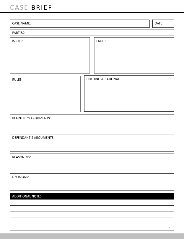 Case Brief Notebook Template for Law School