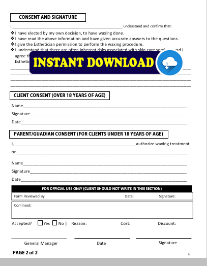 Printable Waxing Consent Form Template