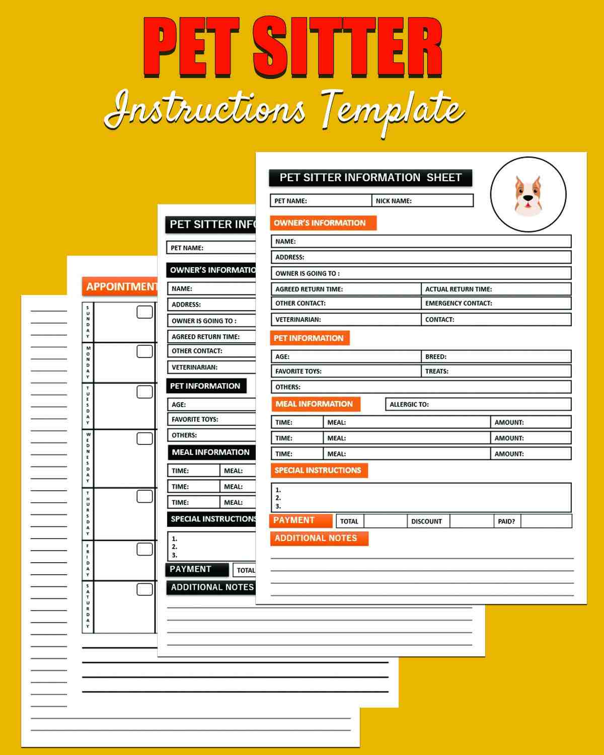 Dog Sitter Information and Instruction Template