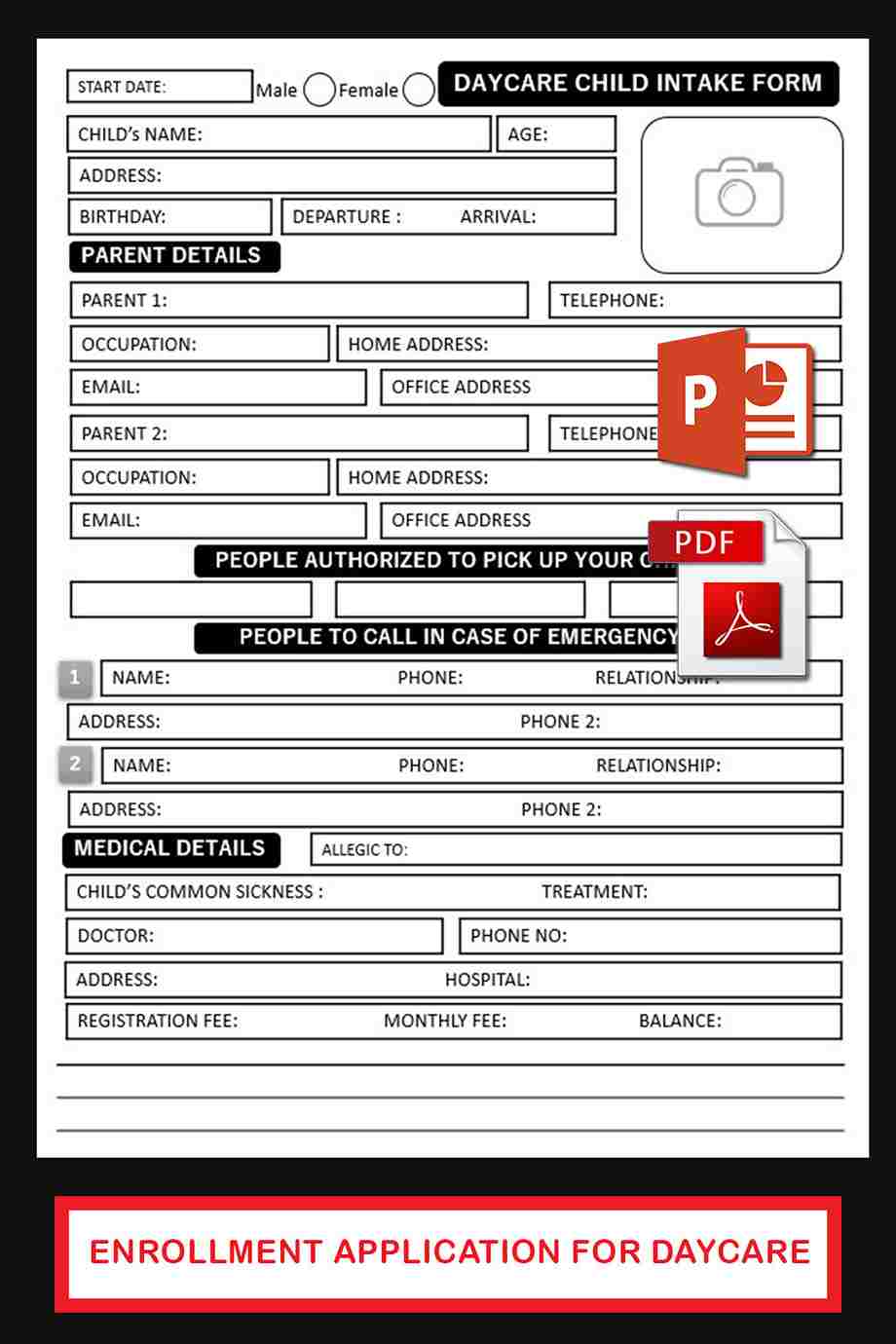 Child Care Application for Enrollment 