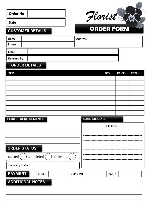 Florist Order Form Template 