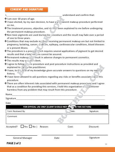 Printable Permanent Makeup Consent & Intake Forms Template